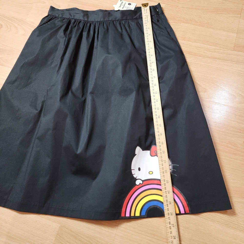 NWT ModCloth x Hello Kitty Let's Go Rainbow A-Line Black Skirt Cotton Large - Picture 10 of 16